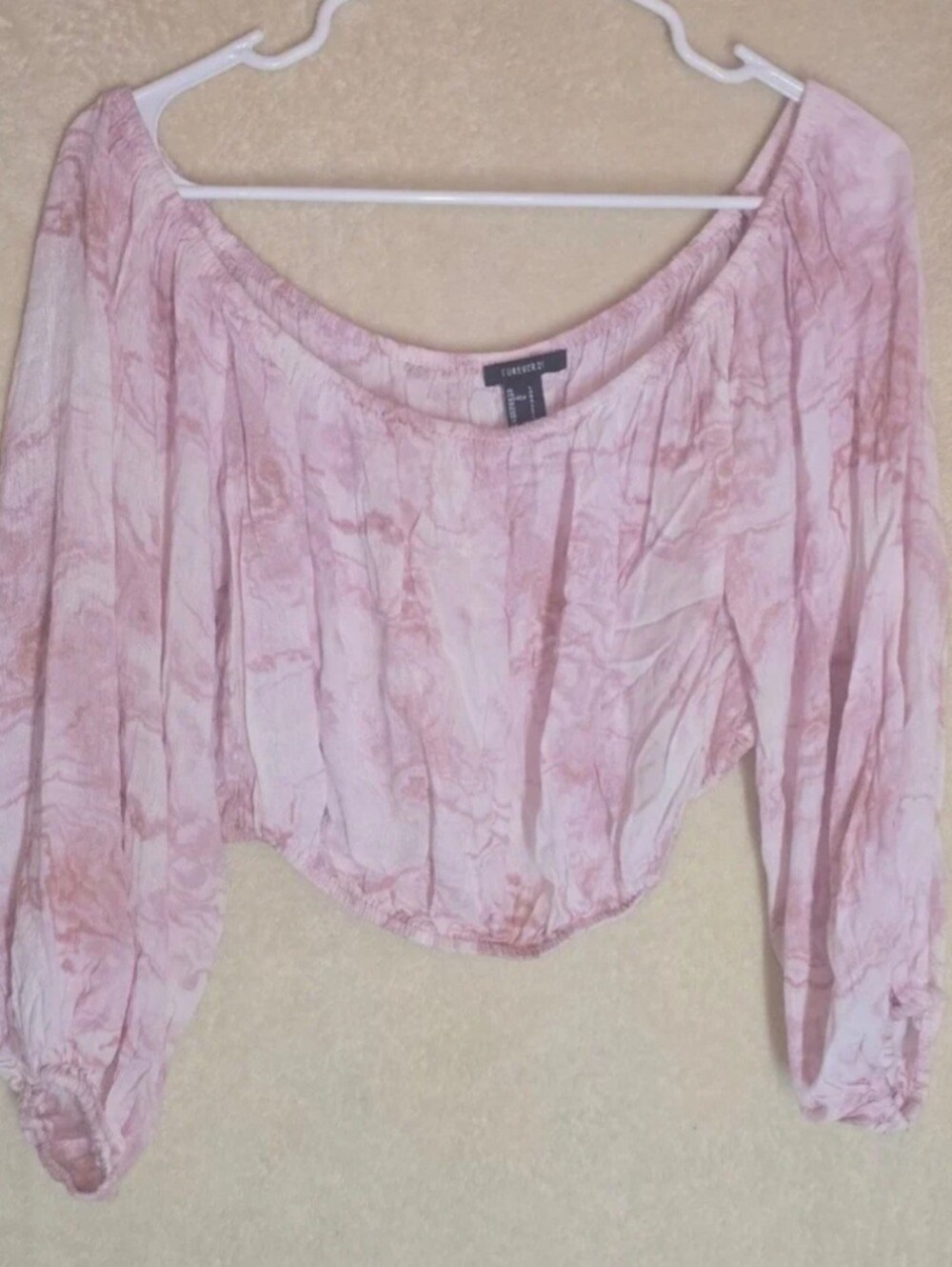 Forever 21 Size L Pink Peasant Crop Top Longsleeve Blouse
